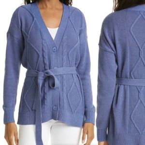 L’Agence Mica Belted Cable Knit Cardigan Sweater‎ S